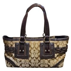 Vtg Coach 05089 Brown Soho Signature Jacquard Leather Satchel Purse Shoulder Bag